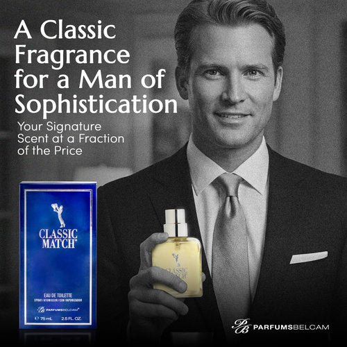 PB ParfumsBelcam Blue Classic Match Eau de Toilette Spray for Men – Modern Citrus Fougere Fragrance, Notes of Melon, Moss and Patchouli, Cologne Alternative, Signature Fragrance – 2.54 Fl Oz