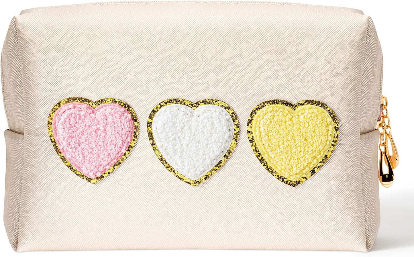 Cute Heart Cosmetic Bag - Preppy Patch Large Toiletry Bag PU Leather Makeup Bag Portable Waterproof Bag Travel Organizer Birthday Gifts Travel Purse Toiletry Organizer for Women Girls