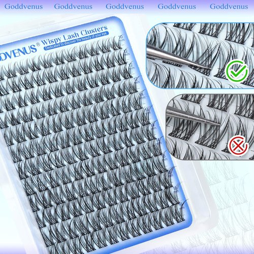 Goddvenus Wispy Lash Clusters 10-16mm Lashes Clusters Eyelash Extensions Natural Individual Lashes 144pcs D Curl Lash Extension DIY Soft Comfortable Eyelash Clusters with Cotton Band