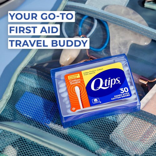 Q-tips Cotton Swabs - Travel Size Hygiene Shield Toiletries | 100% Cotton, 30 Count (Pack of 2)