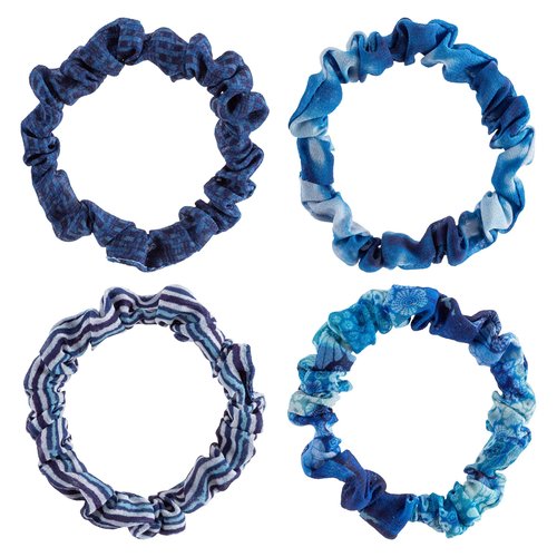 Karma 4-Set Slim Hair Scrunchies for Women - Slim Elastics Hair Bands Scrunchy Hair Ties, Girls Hair Accessories - Great Gift for Holiday Seasons, Blue Oasis