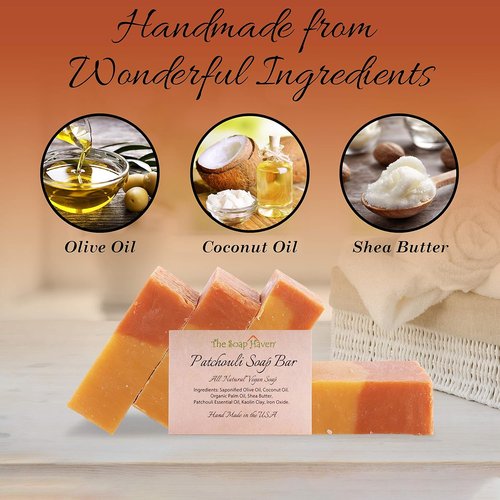 Patchouli Soap Bar | Handmade in USA - 4 Large 4.5 oz Bars with 100% Natural, Non-GMO Ingredients