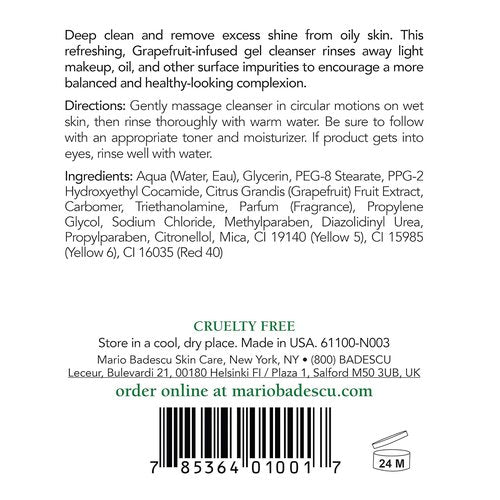 Mario Badescu Botanical Facial Gel Cleanser - Lightweight, Oil-Free Face Wash for Women and Men - Face Cleanser Infused with Refreshing AHA Grapefruit Extracts