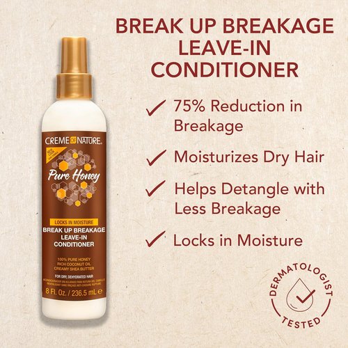 Creme of Nature Pure Honey Leave-In Conditioner - Moisture-Rich Detangler with Coconut Oil & Shea Butter | 8 oz