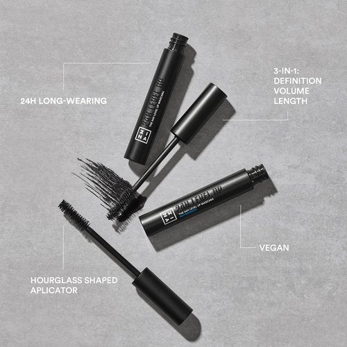 3INA The 24H Level Up Mascara - Intense Black Mascara Volume and Length with Hourglass Brush for Full Definition - Vegan, Cruelty Free - 900-0.27 oz