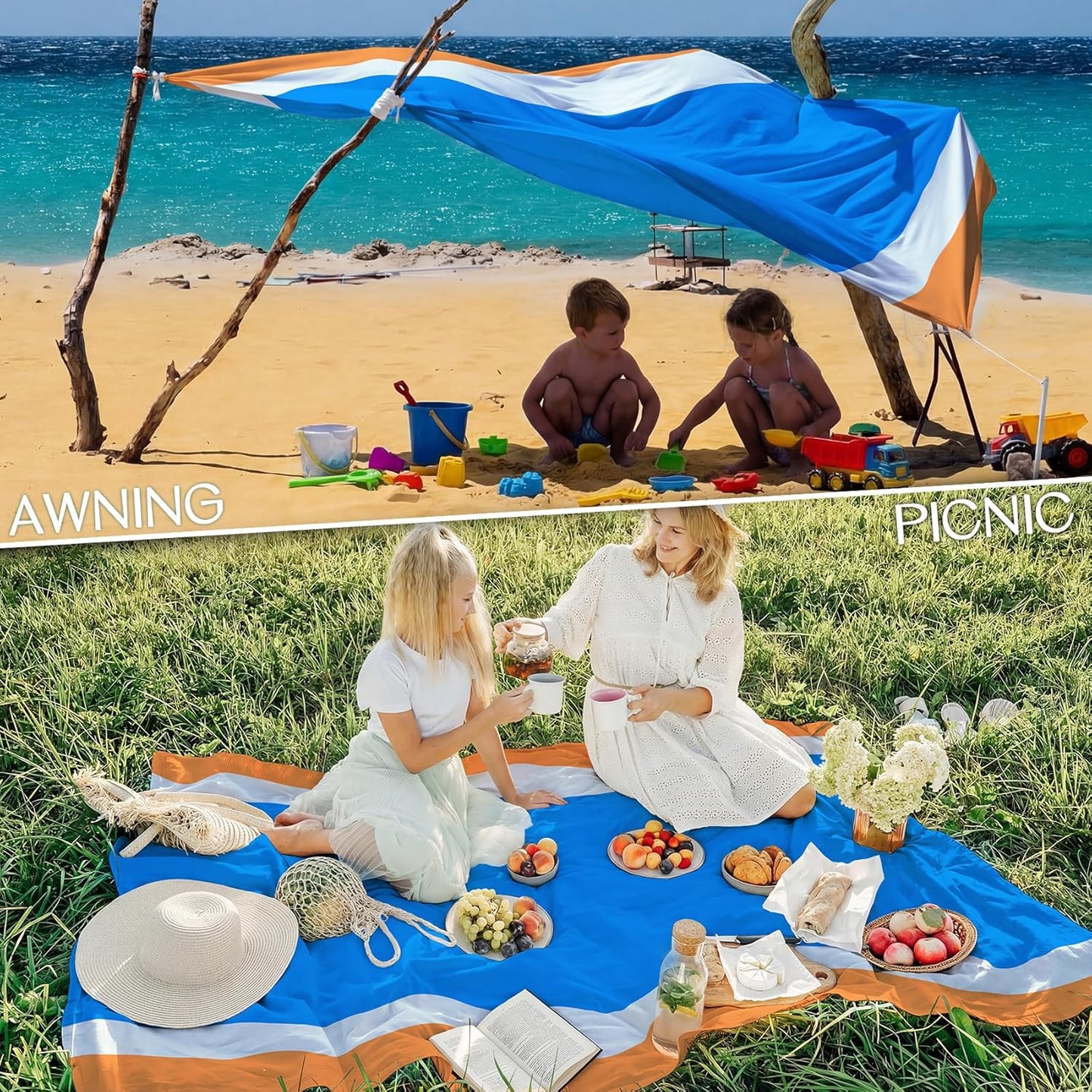 BYDOLL Beach Blanket - 10' x 9' Waterproof & Sandproof Oversized Mat for Travel, Camping & Picnics