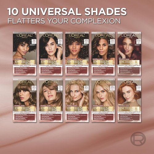 L’Oreal Paris Excellence Universal Nudes Permanent Hair Color, Ammonia Free Hair Dye for Gray Hair Coverage, 6N Natural Light Brown, 1 Kit (Pack of 2)