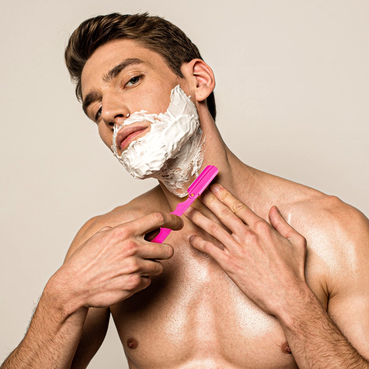 Utopia Care Professional Straight Razor for Men, Barber Straight Edge Razor Safety with 100 Pack Blades, Pink