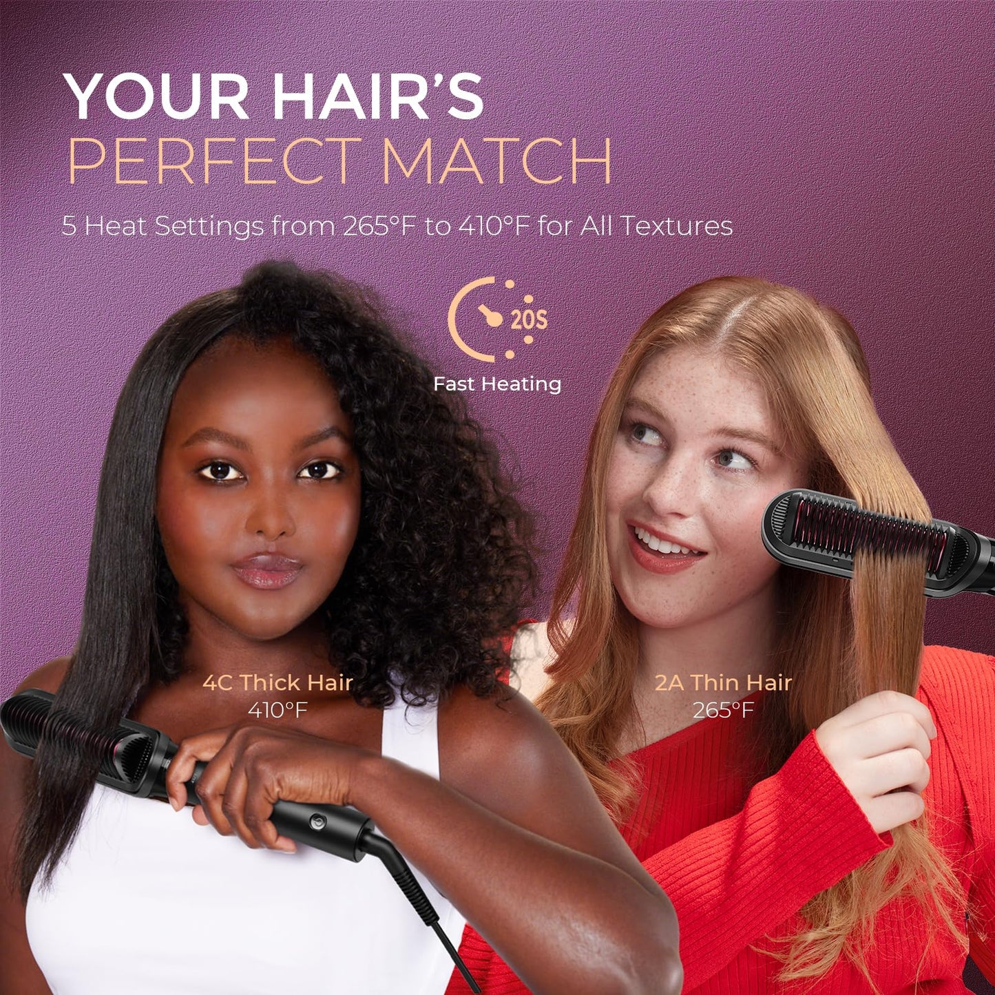 TYMO Flat Iron Hair Straightener Brush 2 in 1, 200M Ions Hair Straighteners for Women, Ceramic Dual Voltage Straightening Hot Comb for Anti-Frizz Straights, Waves, Curl, 3X Less Heat Damage