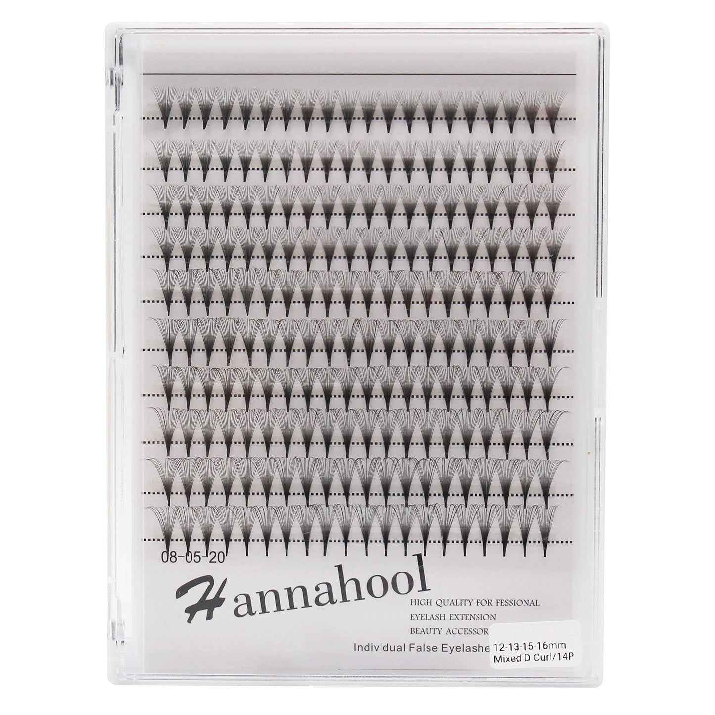 Hannahool 14D premade fans eye lashes D Curl thickness 0.07mm mixed 8-10-12-14mm/10-12-14-16mm/12-13-15-16mm/12-14-16mm/14-15-16mm Individual False Eyelashes Cluster (12-13-15-16MM)