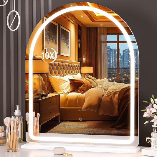 Hasipu Vanity Mirror with Lights, 26"× 30" Arched LED Makeup Mirror, Lighted Desktop Makeup Mirror with Lights, Smart Touch Control Dimmable 3 Modes Light White