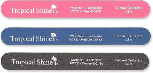 Tropical Shine Nail Files - 8.5 Inches for Natural & Acrylic Nails | Set of 3 Durable Files