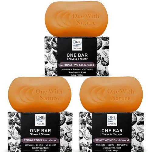 ONE Bar Sandalwood 3.5 oz | All-in-One Shave, Shower & Shampoo for Face, Beard & Hair - Moisturizing Oils
