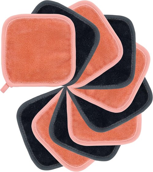 Polyte Premium Microfiber Fleece Makeup Remover Cloths - Hypoallergenic, 6x6 in, 10 Pack (Dark Gray, Pink)