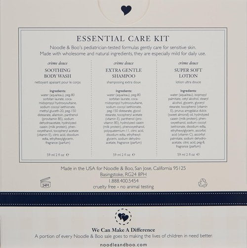 Noodle & Boo Essential Care 3 Piece Kit Super Soft Baby Lotion, Extra Gentle Shampoo and Soothing Body Wash, 2 Oz of each