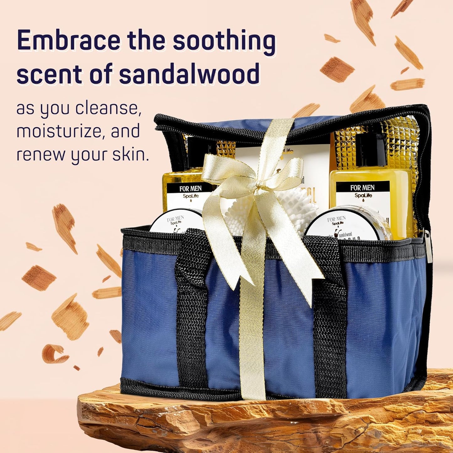 SpaLife Luxury Spa Sandalwood Gift Set for Men - 7-Piece Body Wash & Skincare Bundle