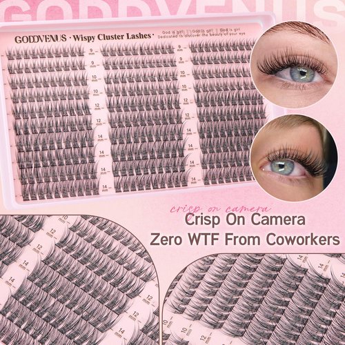 Goddvenus Lash Clusters Kit 9-14mm Wispy Eyelash Clusters Lashes Natural DIY Lash Extension Kit Short Cluster Eyelash Extensions Kit 300pcs C Curl Individual Lashes Cluster Eyelash (With Tweezers)
