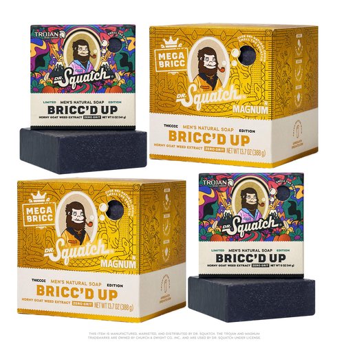 Dr. Squatch Natural Men's Bar Soap – Limited Edition Trojan Gifts for Men – Natural Cold Process Soap Bar – Bricc'd Up (5 oz) + Magnum Bricc (13.7 oz) 4-Pack