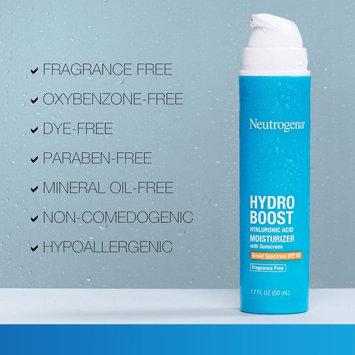 Neutrogena Hydro Boost Face Moisturizer - Hydrating SPF 50, Fragrance-Free, 1.7 fl. oz | Includes Trial Size Cleanser 0.5 fl. oz