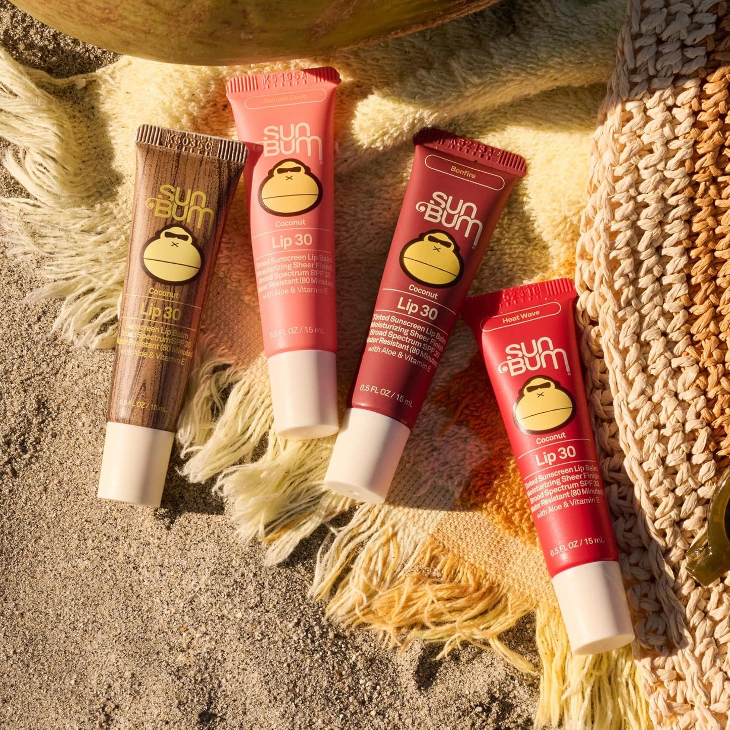 Sun Bum SPF 30 Tinted Lip Balm - Coconut Flavor, Moisturizing with Aloe & Vitamin E - 0.5 oz