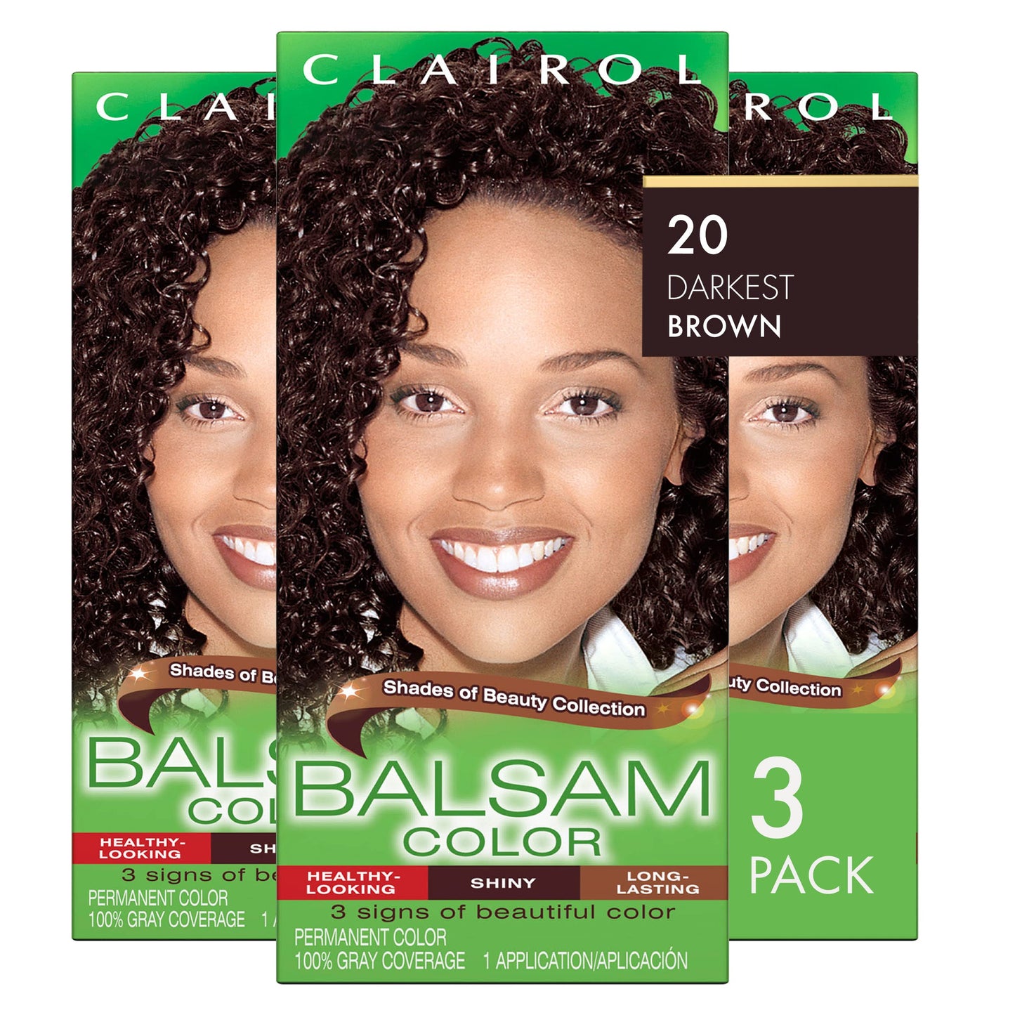 Clairol Balsam Permanent Hair Dye, 20 Darkest Brown Hair Color, Pack of 3