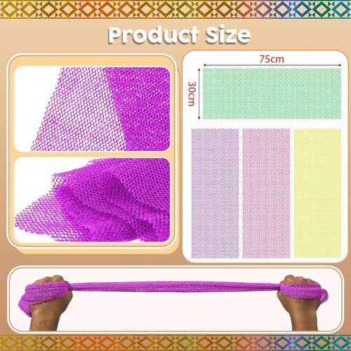 African Bath Sponge | 4-Piece Set - Gentle Exfoliator for Glowing Skin, Durable Nylon Mesh (Yellow, Pink, Purple, Green)