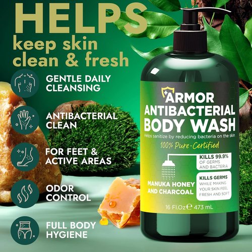 Antibacterial Body Wash by Manuka Honey | Kills 99.9% of Germs & Bacteria | 16 fl oz for Clear Skin