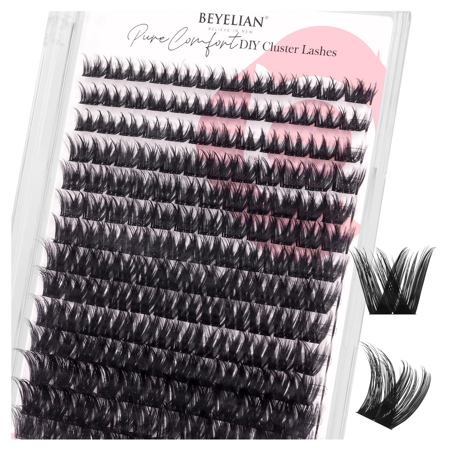 BEYELIAN Eyelash Clusters D Curl, Volume Wispy Cluster Eyelash Extensions, 168 Pcs Cluster Lashes Super Thin Band, Individual Comfortable Reusable Eyelash Clusters 10-16mm (D163)