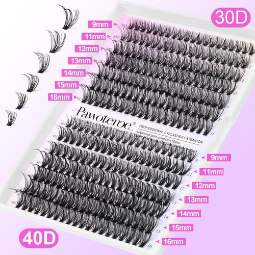 Pawotence Lash Extension Kit - 280pcs DIY Eyelash Clusters | 9-16mm 30D & 40D Lashes with Bond & Tweezers