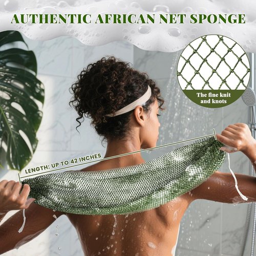 African Net Sponge | Authentic Exfoliating Bath Scrubber Set - 3 Pieces for All Skin Types (Dark Green, Light Green, Purple)