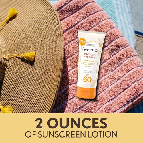 Aveeno Protect + Hydrate Face Sunscreen SPF 60 - Water Resistant, Travel Size for Sensitive Skin, 2 fl oz