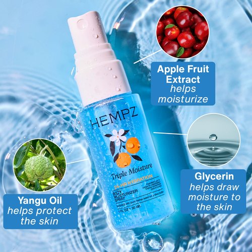 Hempz Hydrating Body Mist Spray, Triple Moisture Lightweight Fragrance, Travel Size Moisturizer, 1 fl.oz.