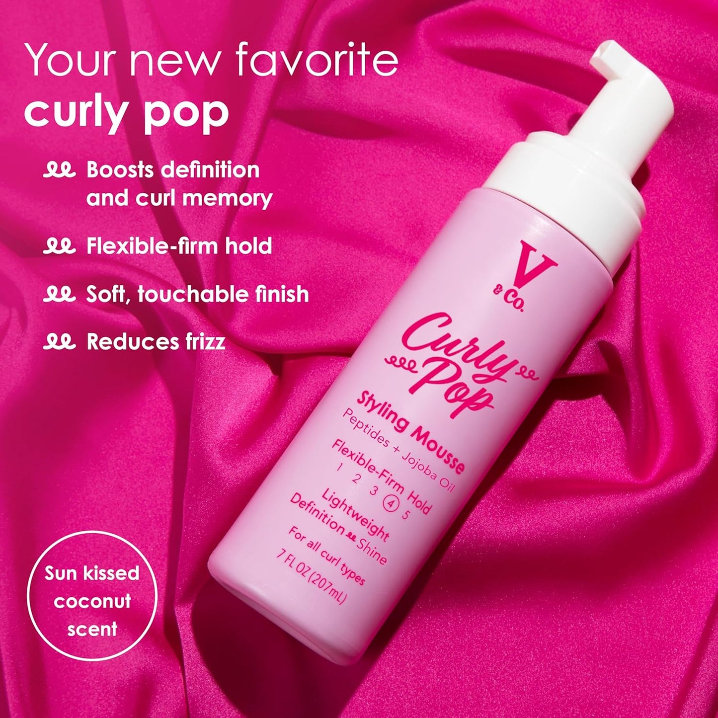 V&Co. Beauty Curl Defining Mousse - Anti-Frizz Moisturizing Curl Mousse with Peptides & Jojoba Oil, 6 oz