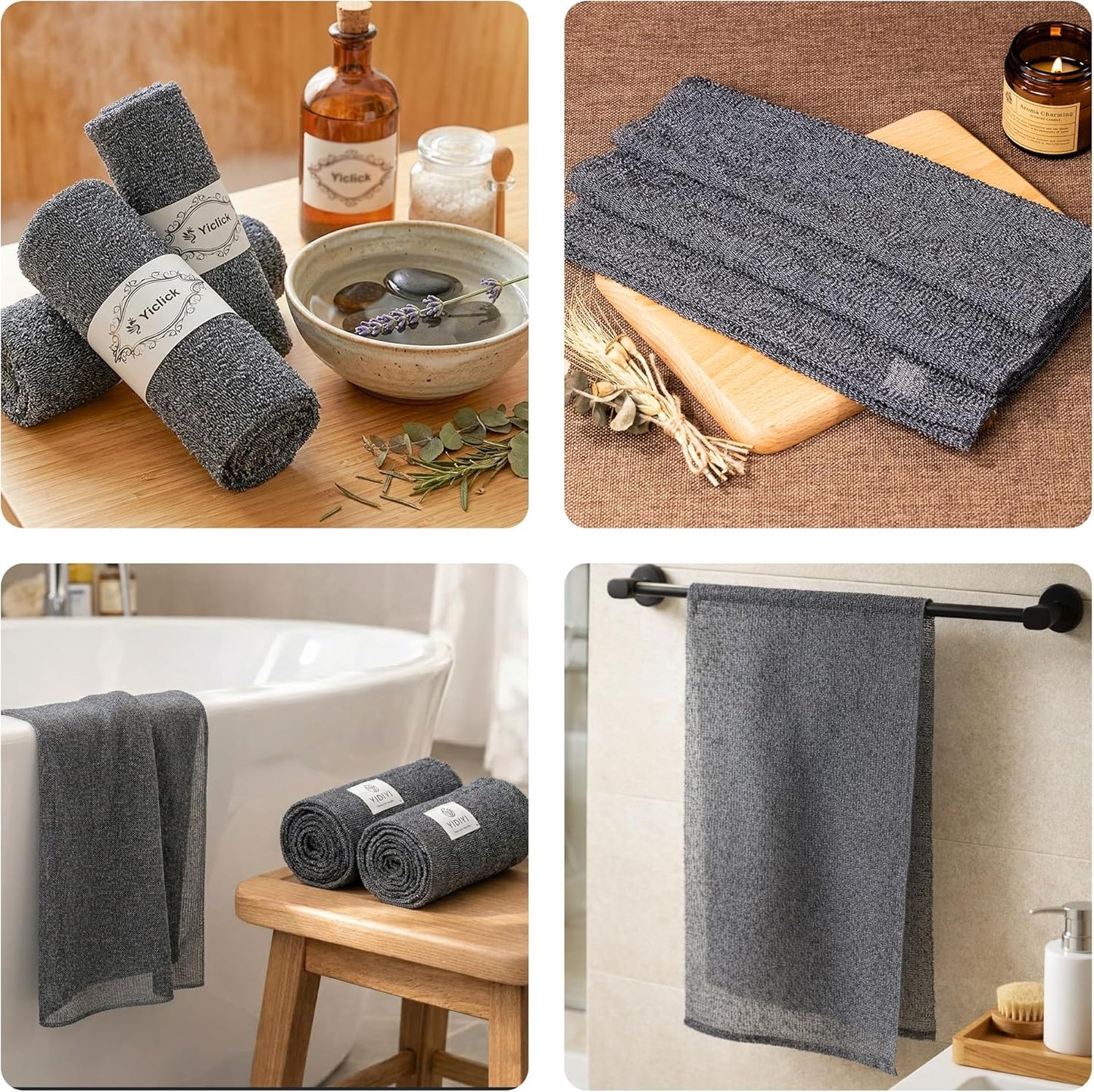 Yiclick Exfoliating Washcloth Towels - 3 Pack Body Scrubber & Back Scrubber for Shower Use | Japanese & Korean Design