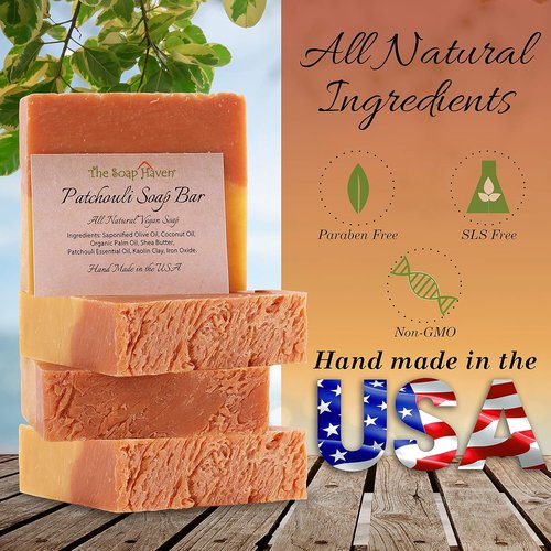 Patchouli Soap Bar | Handmade in USA - 4 Large 4.5 oz Bars with 100% Natural, Non-GMO Ingredients