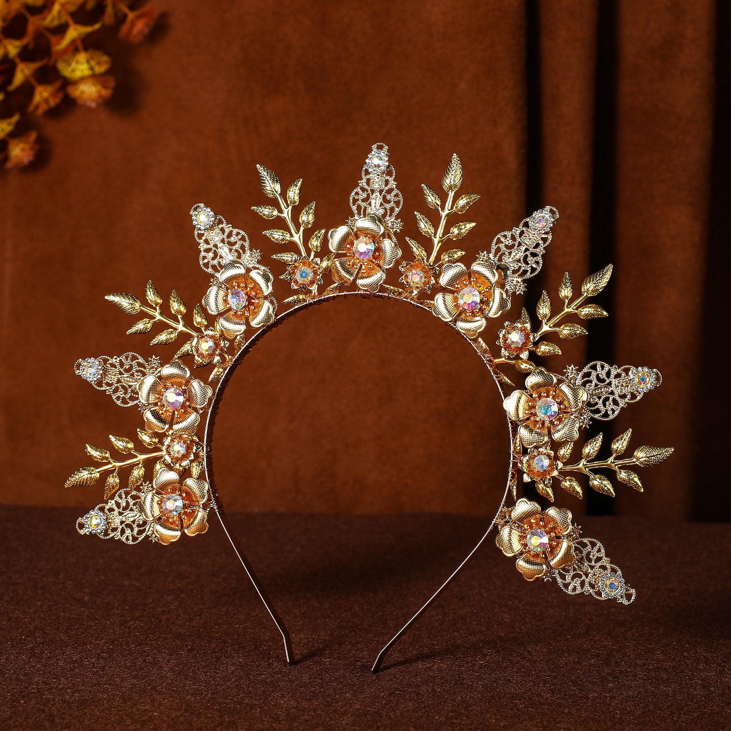 COSUCOS Sunburst Halo Gold Spike Crown - Sun Goddess Headband Crown Helloween Costume Leaves Headpiece Accessories Medusa Adult Crown Women