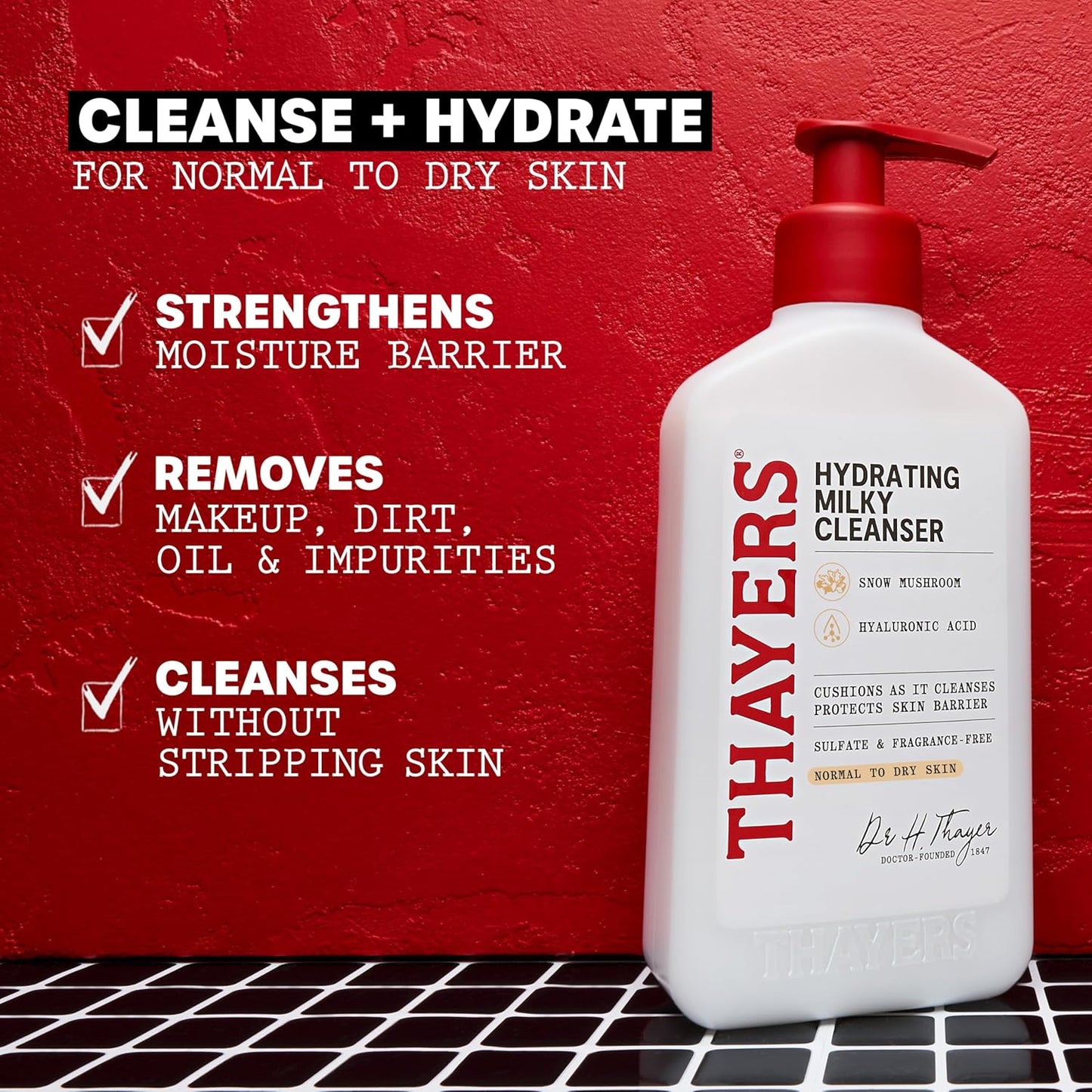 Thayers Milky Hydrating Face Cleanser - Gentle Facial Wash with Snow Mushroom & Hyaluronic Acid | 8 Fl Oz