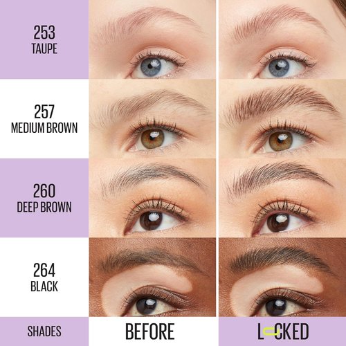 Maybelline Super Lock Brow Glue - Waterproof Tinted Eyebrow Gel for 24HR Hold, Taupe, 1 Count