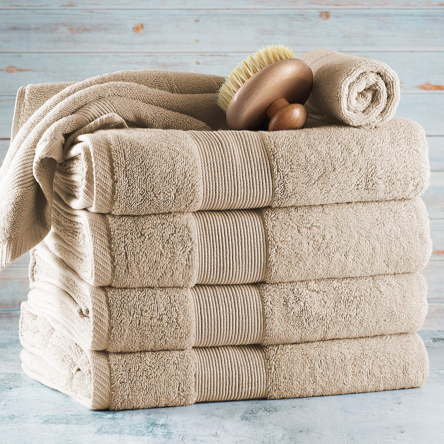Hearth & Harbor Bath Towels for Bathroom - 100% Ring Spun Cotton Luxury Bathroom Towels - Ultra Soft & Highly Absorbent Bath Towels Set, 6 Piece Set (4 Bath Towels, 2 Washcloths) - Cream