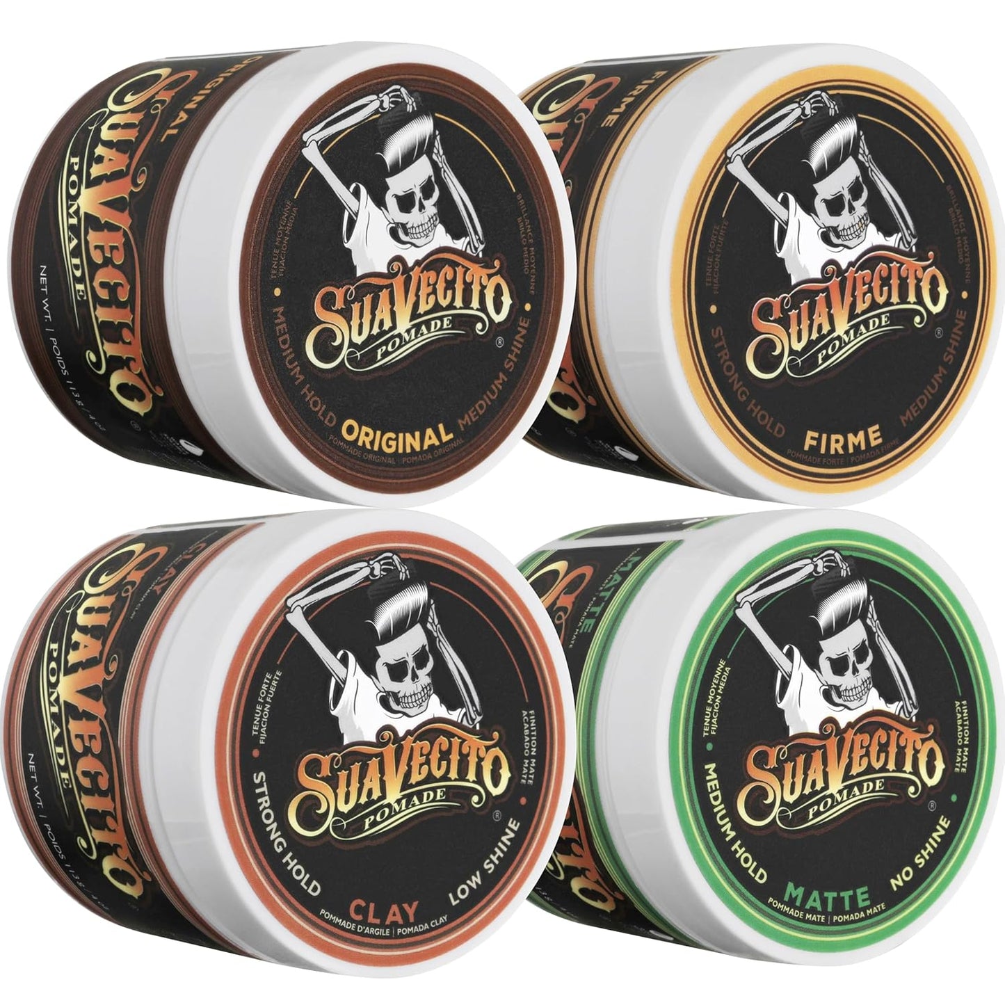 Suavecito Pomade Variety Pack - All-Day Hold for Any Hair Style | Includes OG, Firme, Matte & Clay