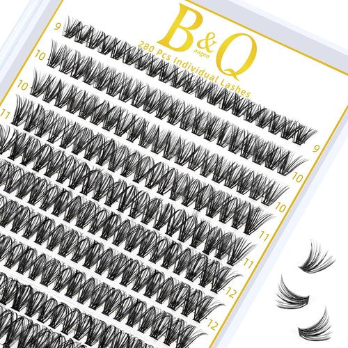 B&Q Lash Clusters 280PCS Natural Eyelash Clusters 40D D 9-16mm Individual Lash Wispy Eyelash Extension with Soft Thin Band Classic Look Pestañas Postizas Comfortable DIY at Home(40D-D-9-16mm)
