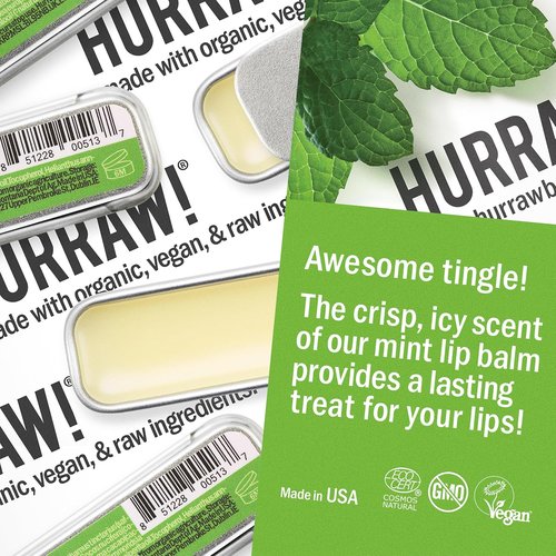 Hurraw! Lip Balm Bundle - Coconut, Mint & Vanilla | Organic, Vegan, Cruelty-Free, 3-Pack Tins