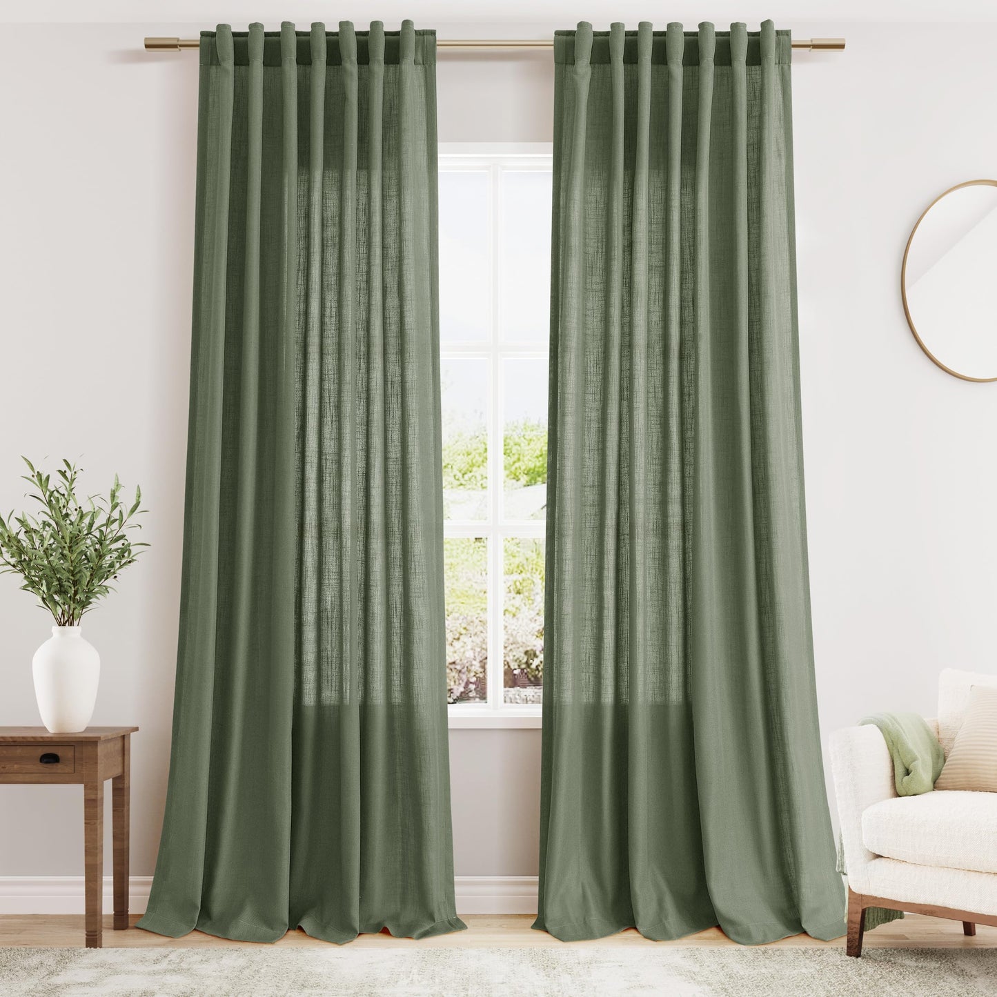 Nanspring Natural Linen Curtains for Kitchen Windows Over Sink - Cafe Curtain Semi Sheer with Rod Pocket and Back Tab Lightweight Rustic Textured Bistro Curtains for Bathroom, 2 Panels 25 x 24 Inch