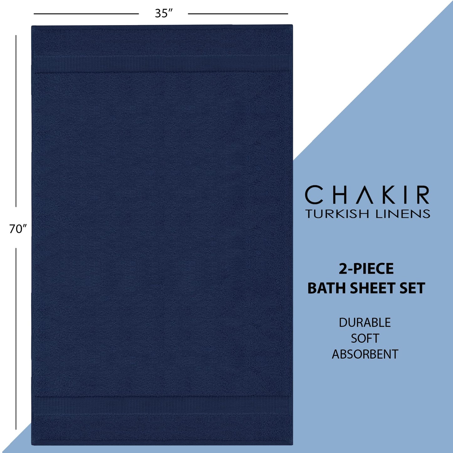 Chakir Turkish Linens, 100% Cotton Premium Quality Turkish Bath Sheets (35''x70'' Large Bath Sheet Towels - Navy)