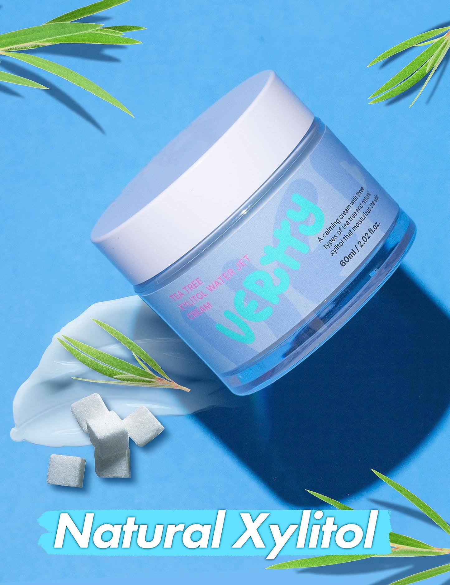 vertty Tea Tree XYLITOL Hydrating Facial Cream | Cooling, Redness Relief, Moisturizing Water Cream | Non-Comedogenic Moisturizer for Face | Long-lasting Hydration | Teens & Kids Skin Care (2oz)