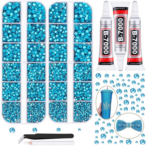 12100Pcs Resin Rhinestones for Crafting with 3Pcs 10ml B7000 Jewelry Glue, 2 Boxes Flatback Crystals Diomand (Indicolite) for Bedazzling Crafts DIY Nail Art Makeup，Non Hotfix Gems for Clothing Shoes