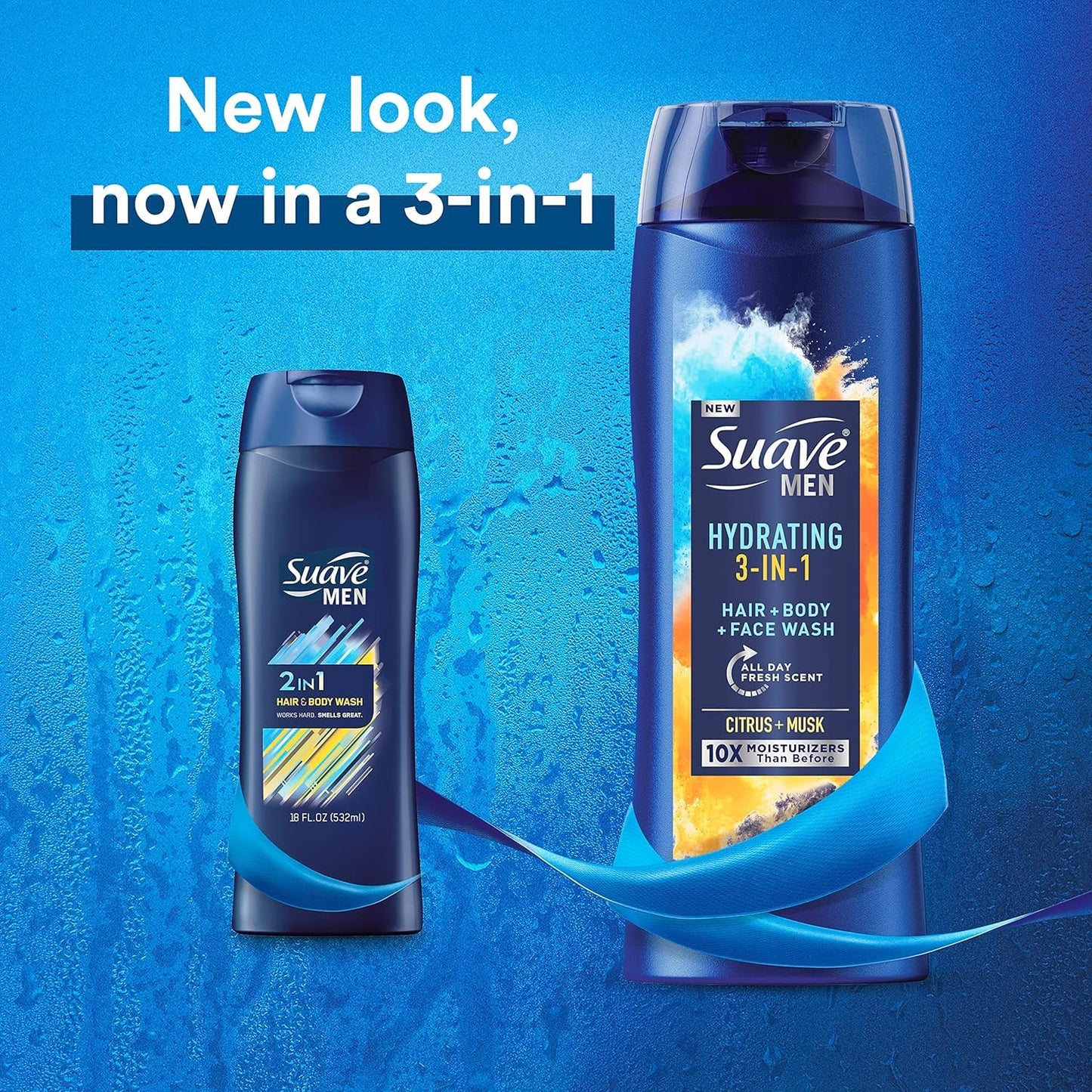 Suave Men 3-in-1 Moisturizing Body, Face & Hair Wash - Hydrating Citrus & Musk Scent, 18 Oz (Pack of 6)