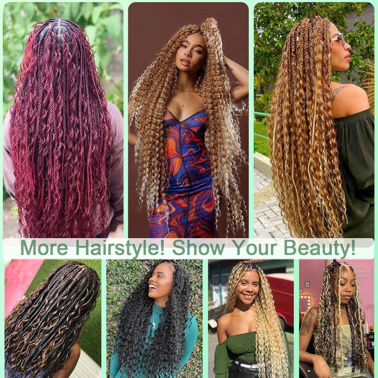 Burgundy Water Wave Crochet Hair Curly Braiding Hair 24 Inch Ocean Wave for Wavy Bohemian Boho Braids 6 Packs