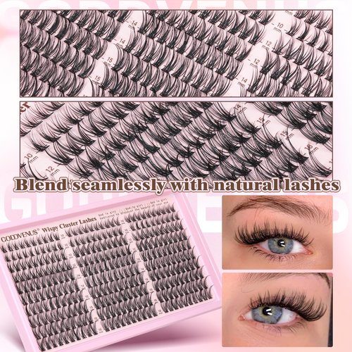 Goddvenus Eyelash Extensions Wispy Natural DIY C Curl Individual Lashes Clusters Black 10-16mm 300pcs