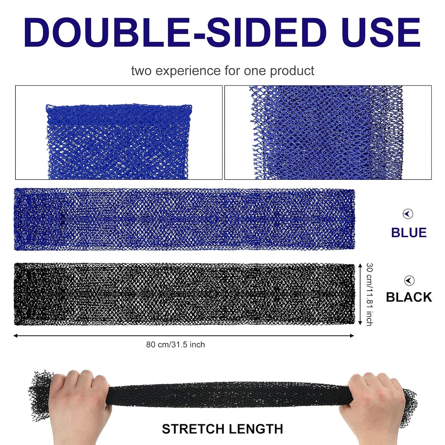 Skiennix African Exfoliating Net Bath Sponge - Long Back Scrubber for Smooth Skin | 2 Pieces (Blue, Black)